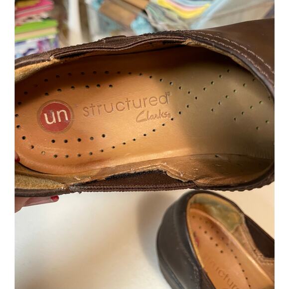 Clarks slip on soft leather brown size 5 chunky heel un structured women’s - Picture 8 of 9